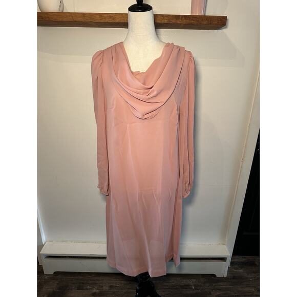 Vintage Lynn Davis Women’s Pink Cowl Neck Long Sleeve Shift Dress Size 14 1960s - Picture 2 of 11